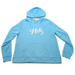 Huk Performance Fishing Hoodie Women XL Blue Fleece Lined Camo Hood